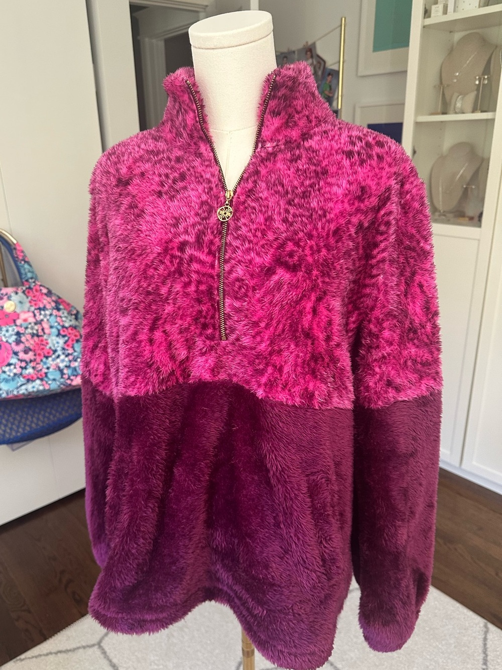 Lilly Pulitzer Keala Sherpa Popover in Amarena Cherry Pattern Play Colorblock